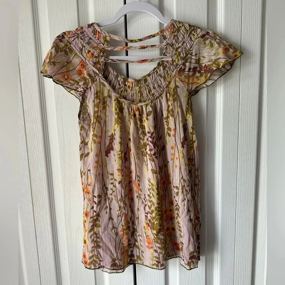 Free People cottagecore Butterfly Sleeve loose fit sheer top size XS ruffle - Picture 3 of 6